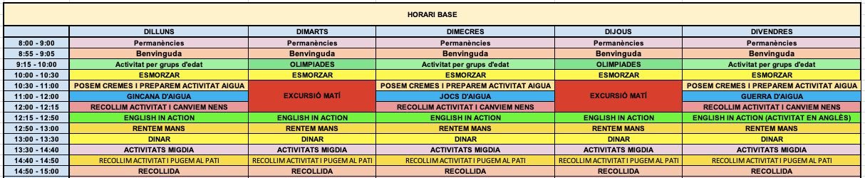 Horario Casalet de Septiembre